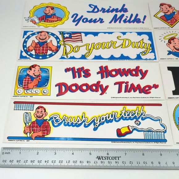 8 Vintage Howdy Doody Bumper Sticker Lot 1988 Clean Your Room Drink Milk Duty - Picture 4 of 4